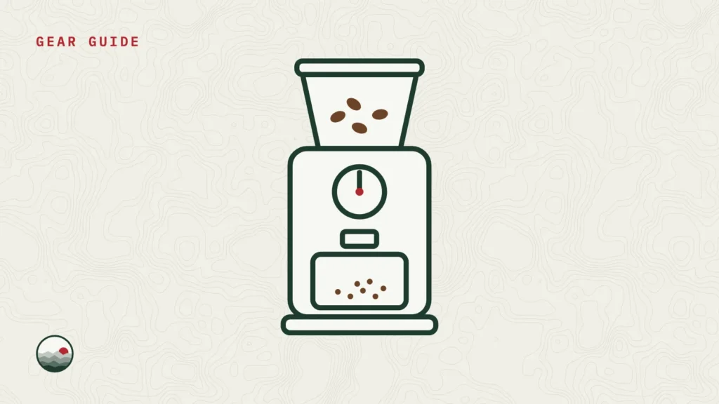 Line drawing of an electric burr coffee grinder