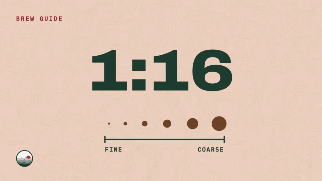 A 1:16 coffee-to-water ratio above grind sizes from fine to coarse