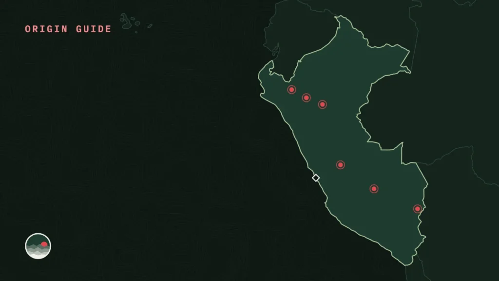 Map of Peru with its main coffee regions marked