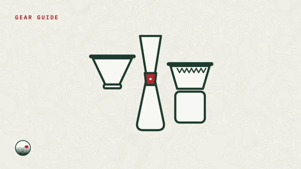 Line drawings of a Hario V60, a Chemex and a Kalita Wave